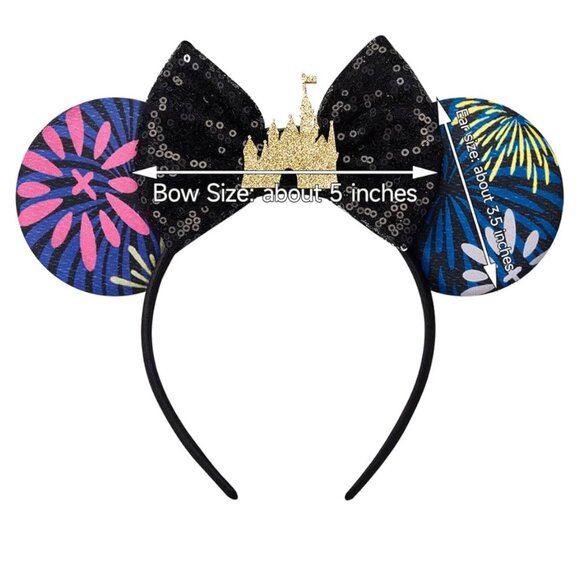 Minnie Mouse Ears Headband Black Sequin Castle Bow (SKU: 123MI) - Picture 7 of 9
